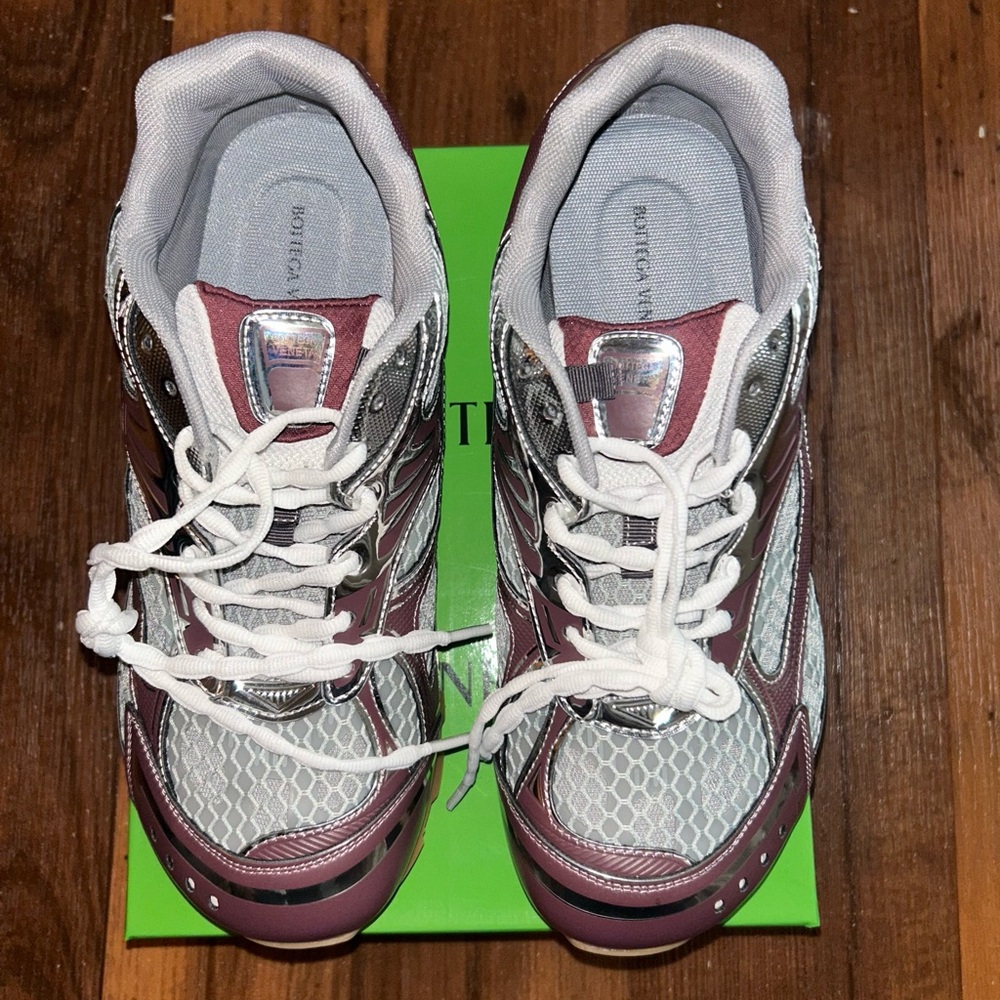Bottega Veneta Burgundy and Silver Sneakers